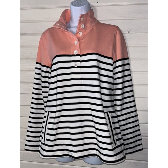 T by Talbots Sz SMALL Colorblock Half Button Pullover Top Tunic French Terry EUC - Picture 1 of 11